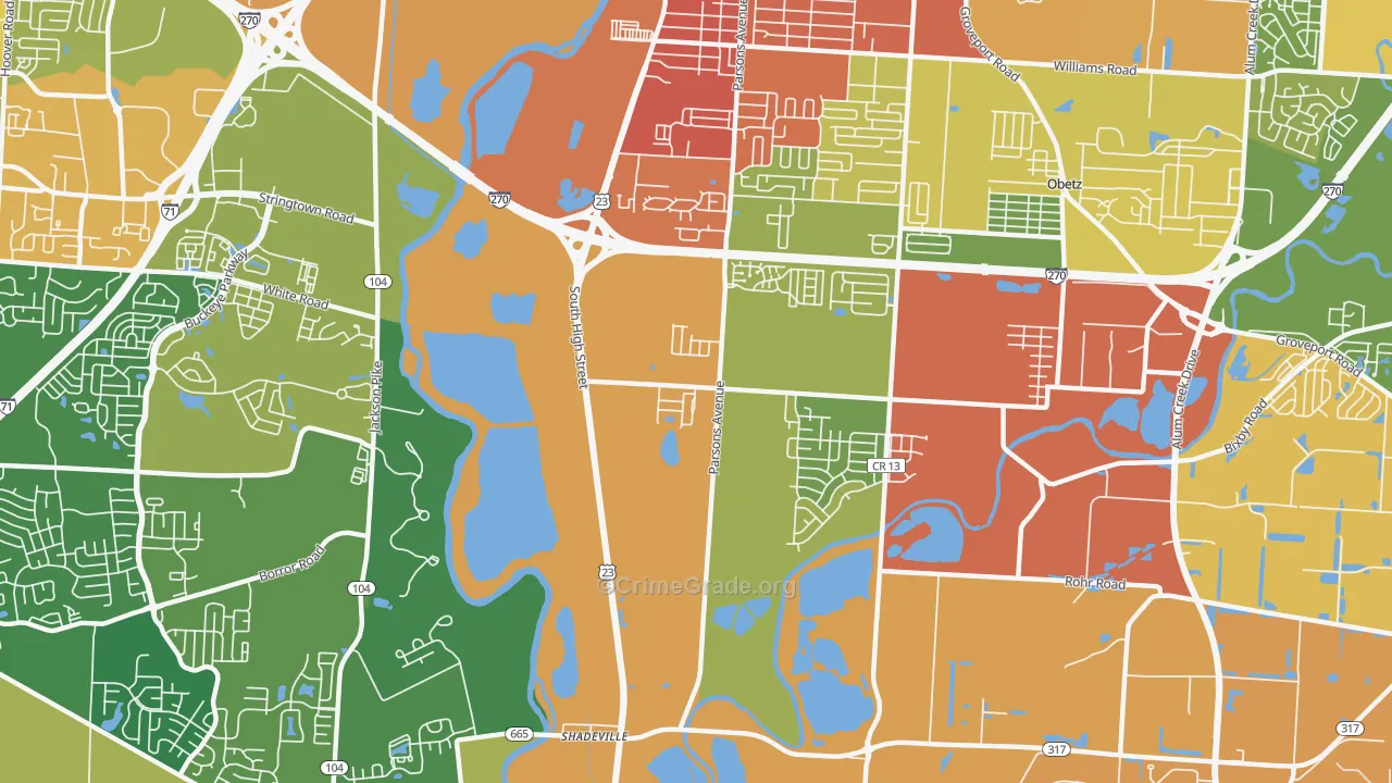 Hamilton Meadows, OH Map of Theft Rates