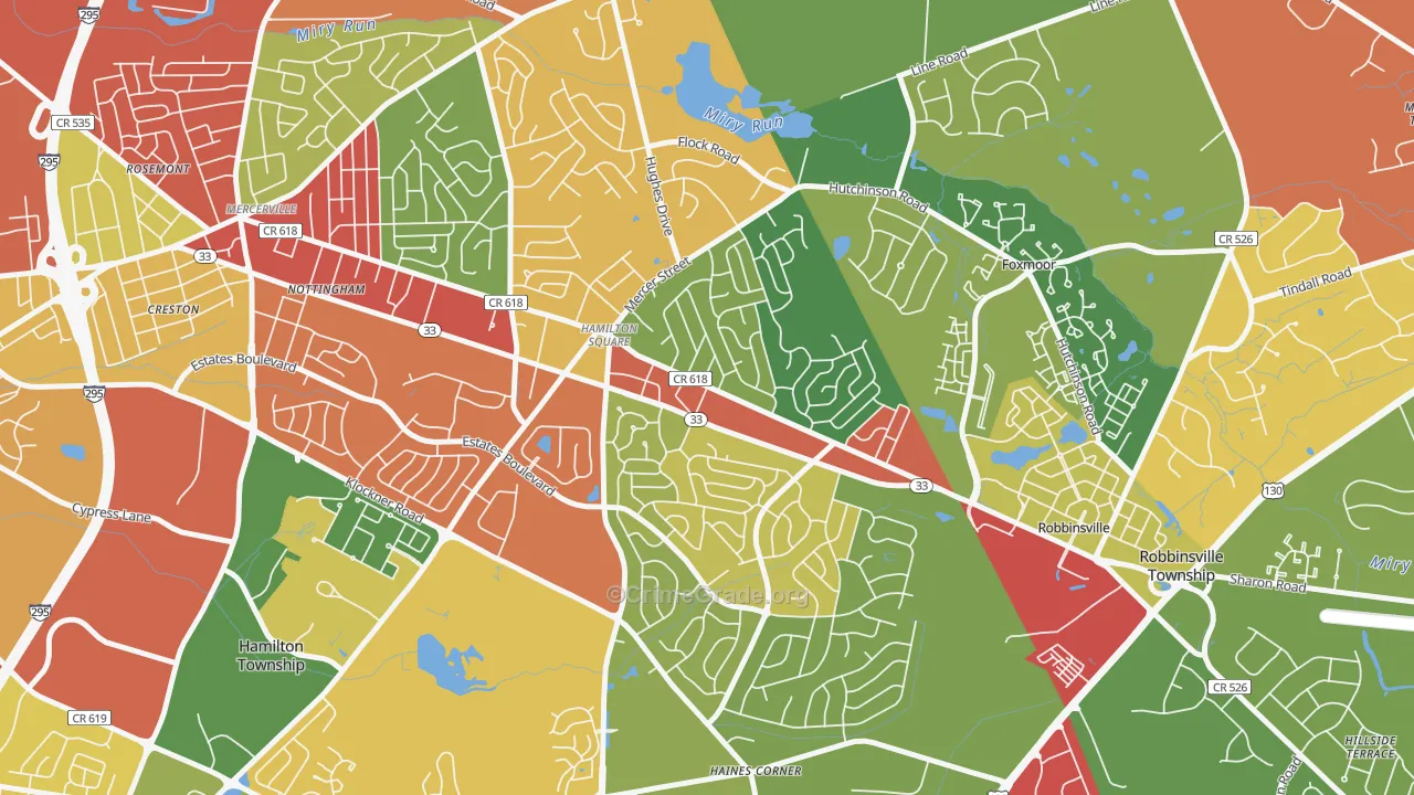 Hamilton Square, NJ Map of Theft Rates