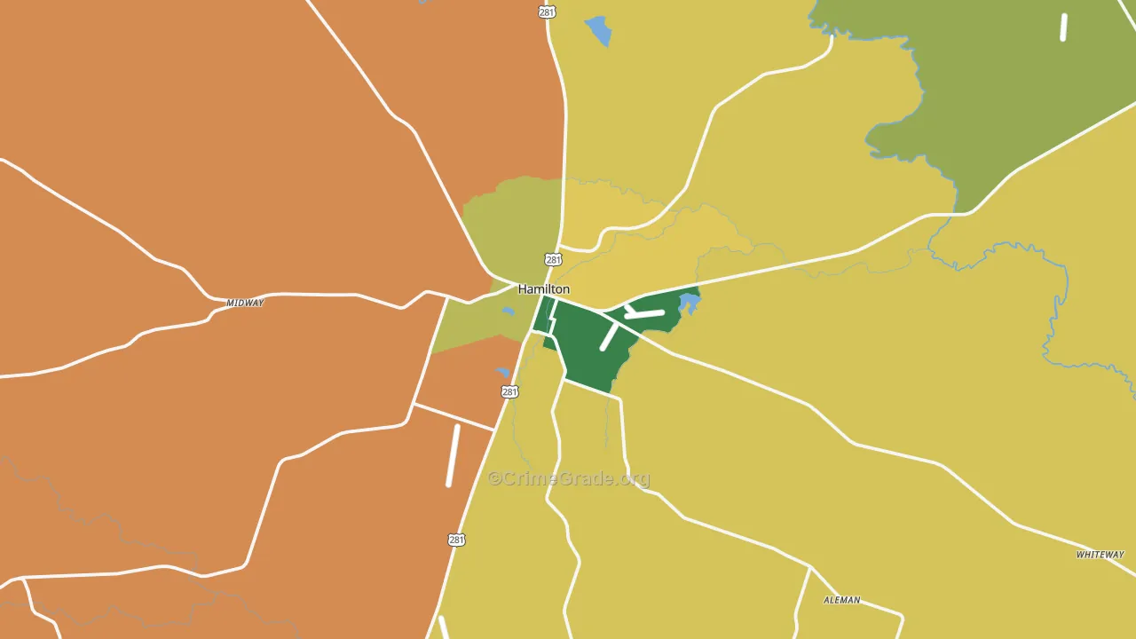 Hamilton, TX Map of Theft Rates