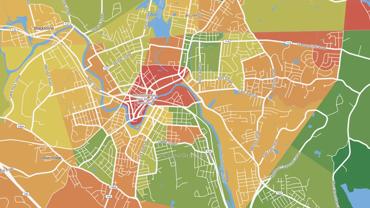 Hamlet, Woonsocket, RI Map of Theft Rates