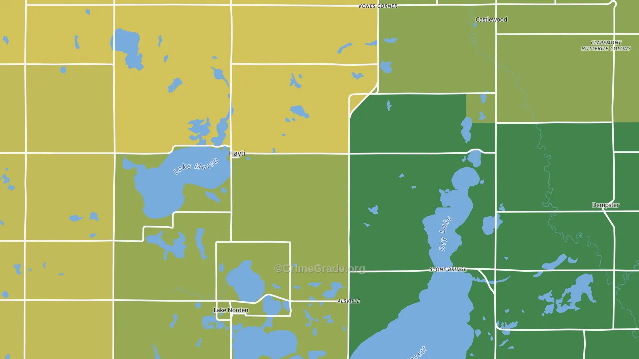 Hamlin County, SD Map of Theft Rates