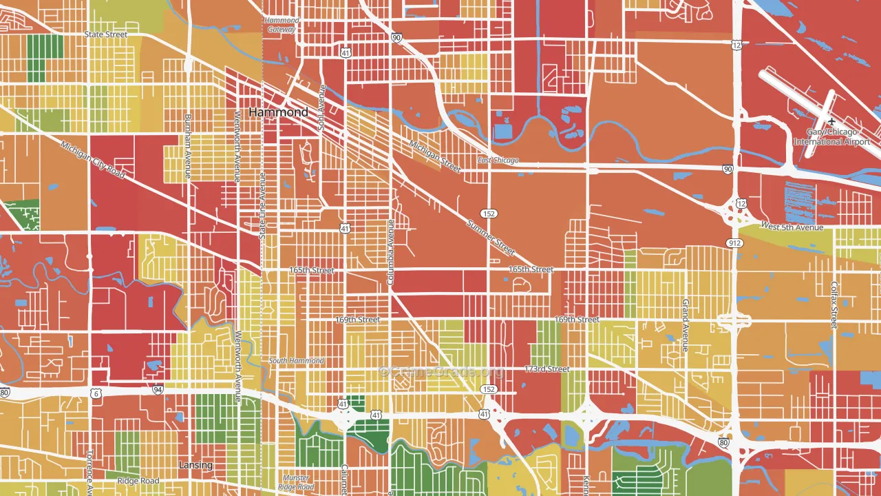 Hammond, IN Map of Theft Rates
