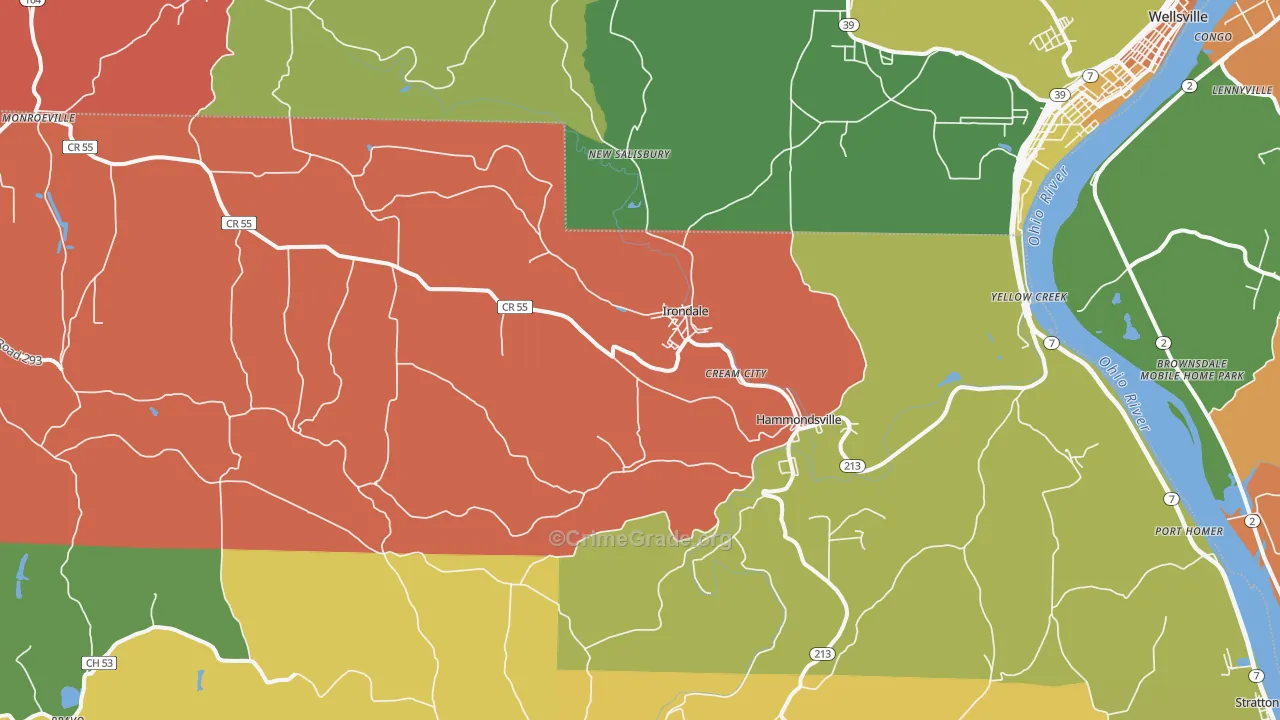 Hammondsville, OH Map of Theft Rates