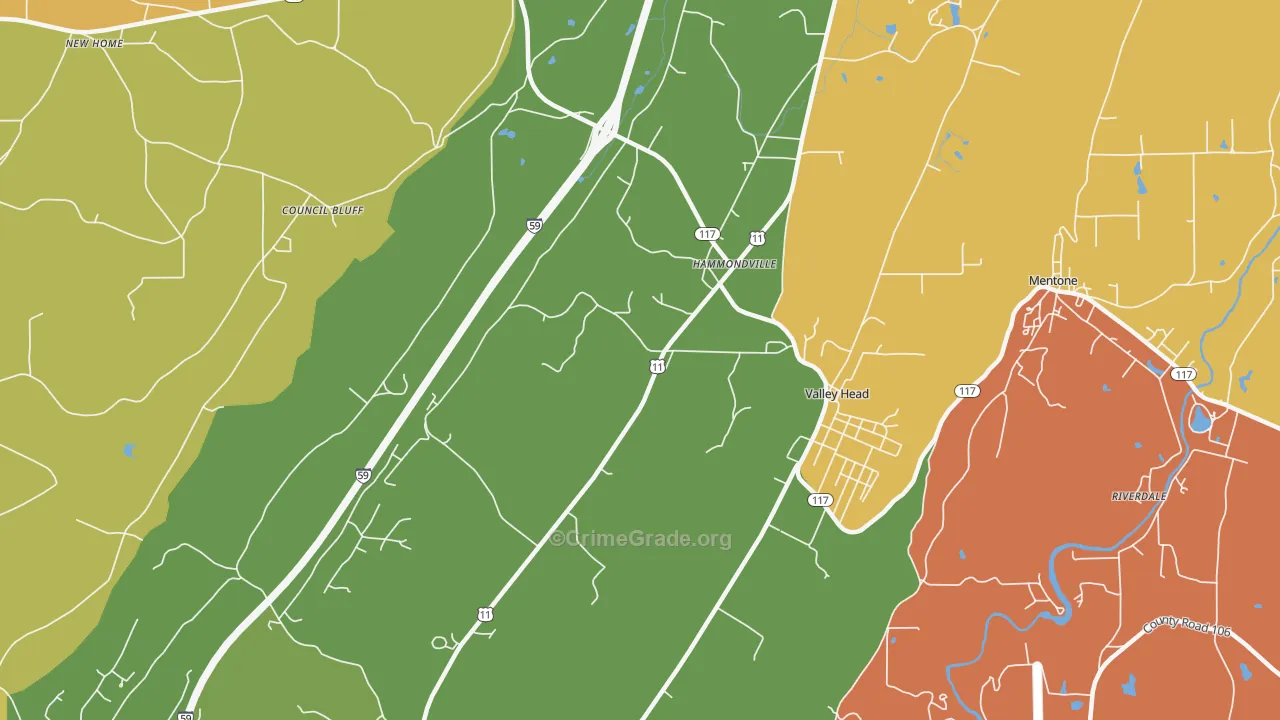 Hammondville, AL Map of Theft Rates
