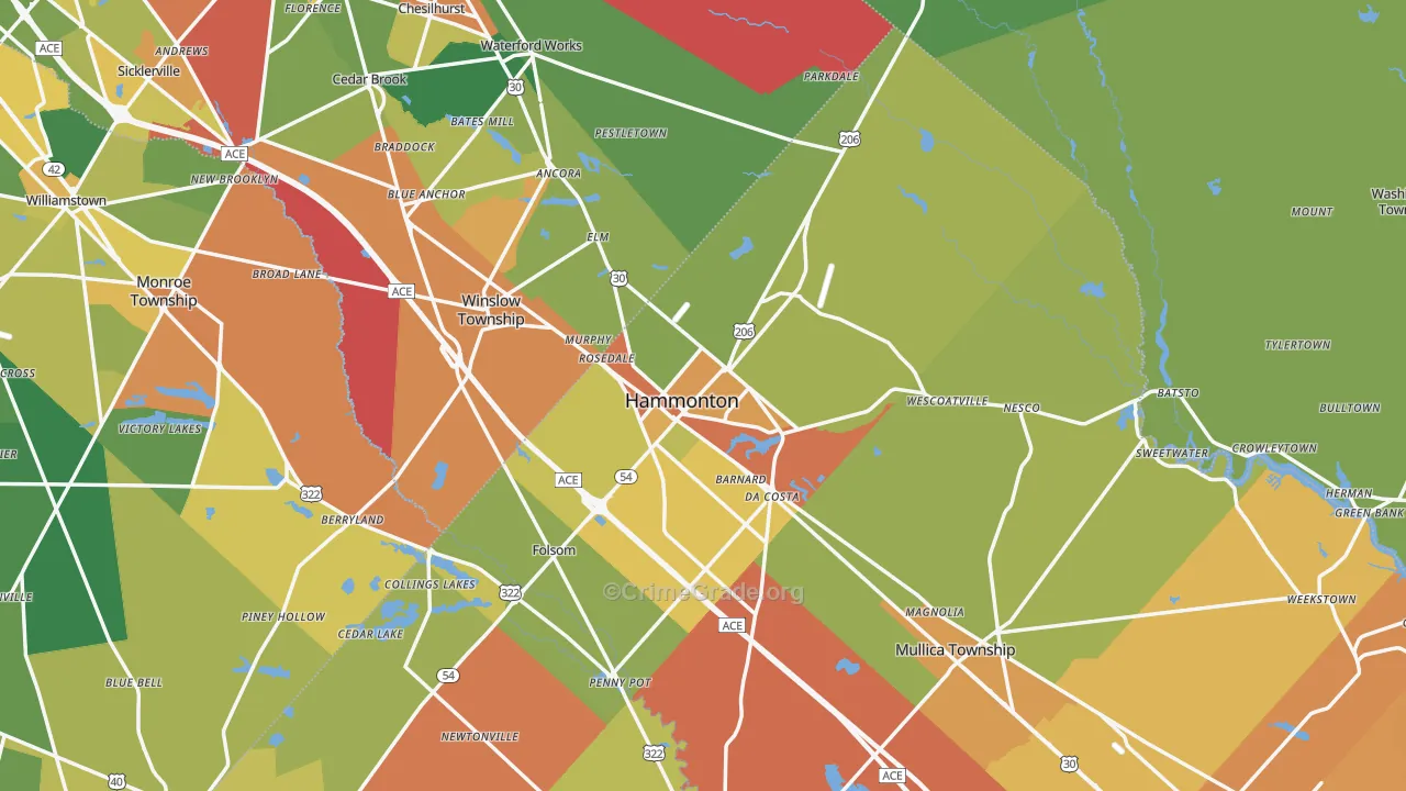 Hammonton, NJ Map of Theft Rates