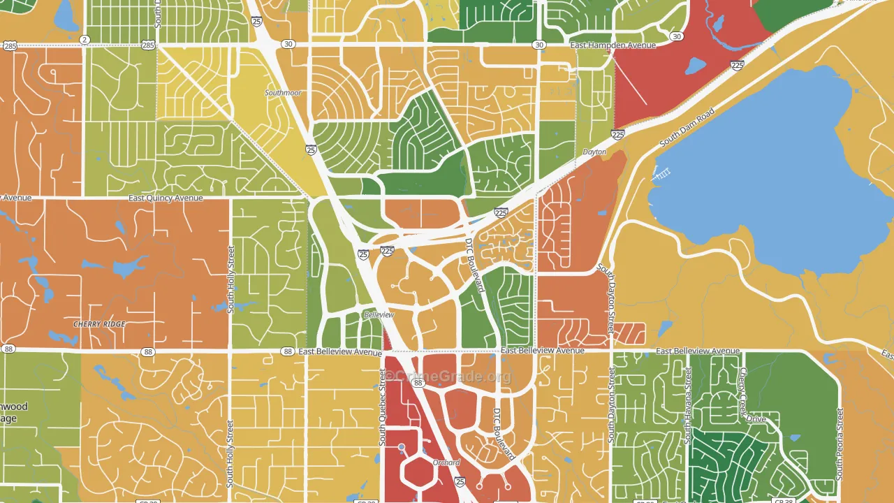 Hampden South, Denver, CO Map of Theft Rates
