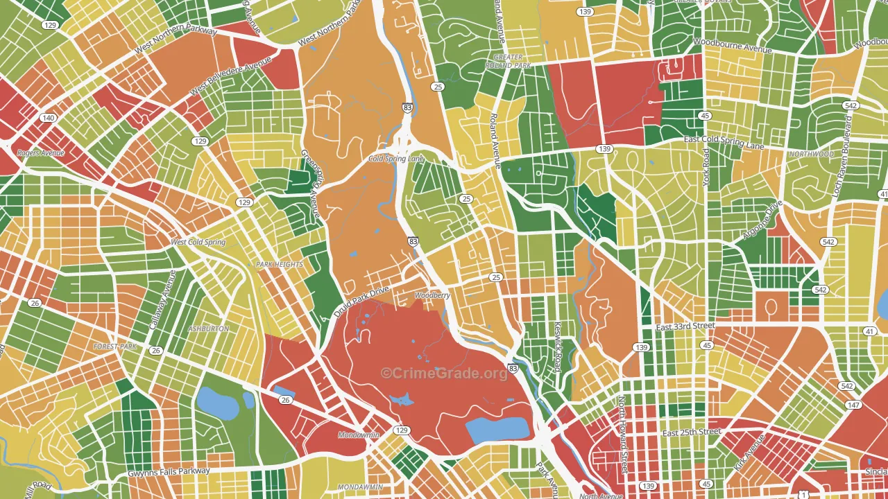 Hampden-Woodberry-Remington, Baltimore, MD Map of Theft Rates