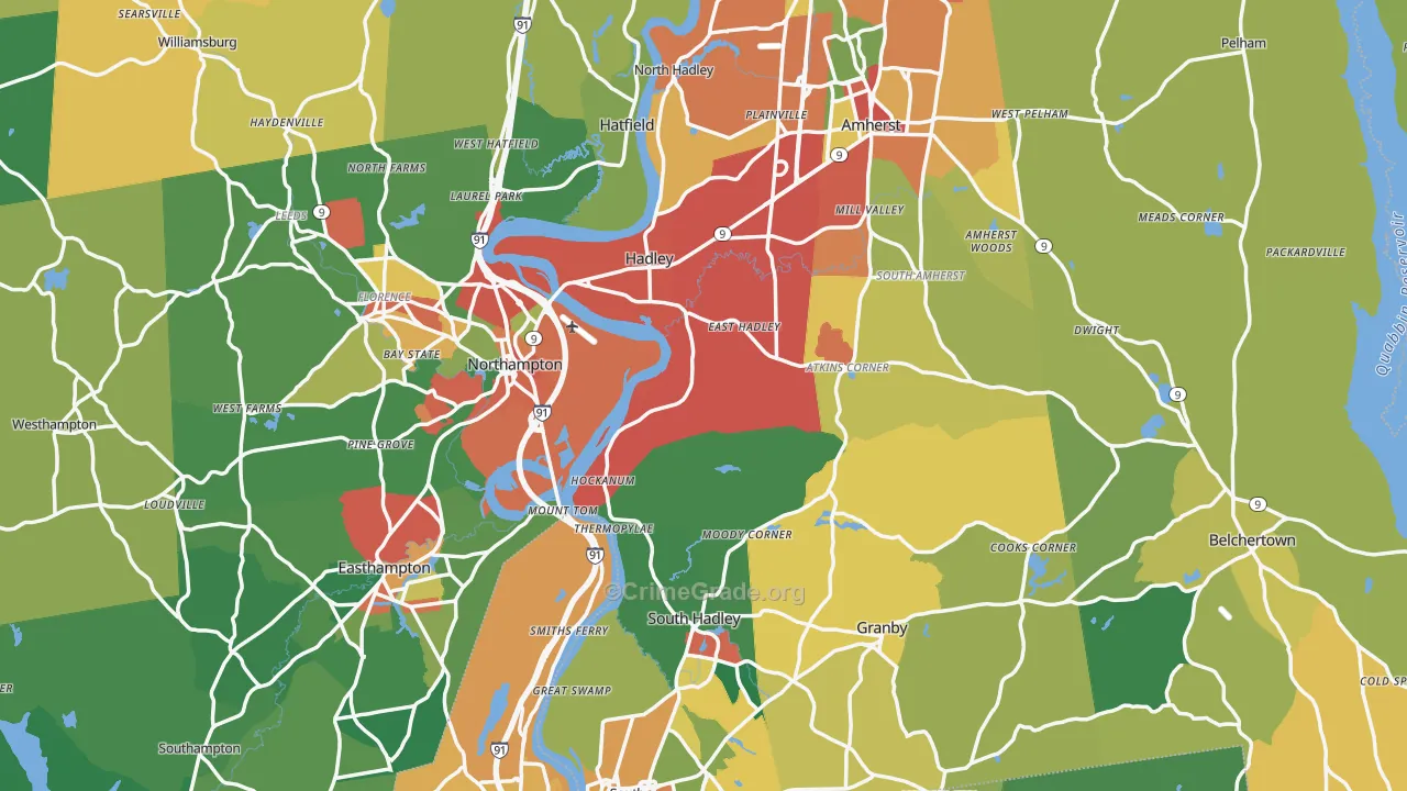 Hampshire County, MA Map of Theft Rates