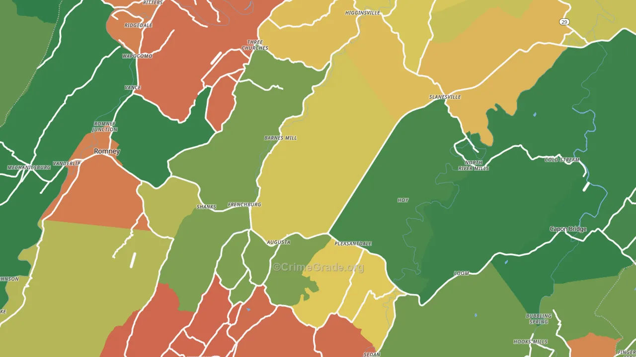 Hampshire County, WV Map of Theft Rates