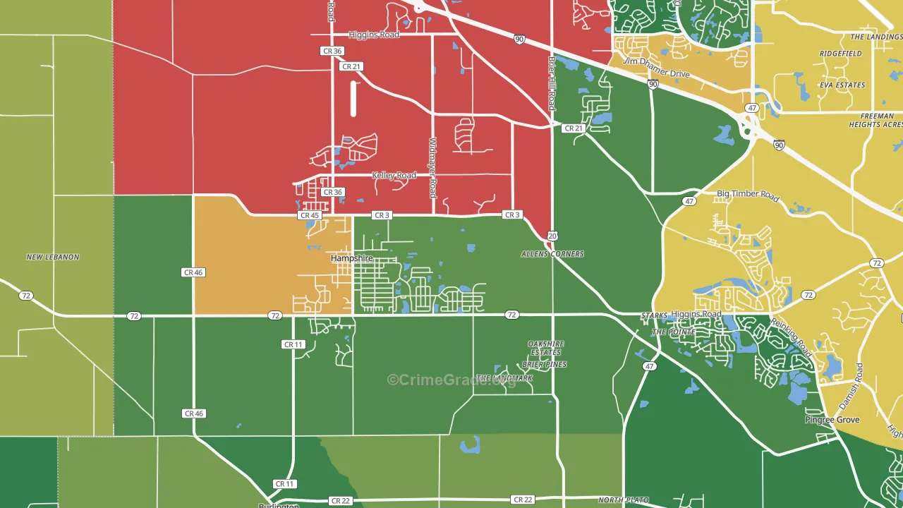 Hampshire, IL Map of Theft Rates