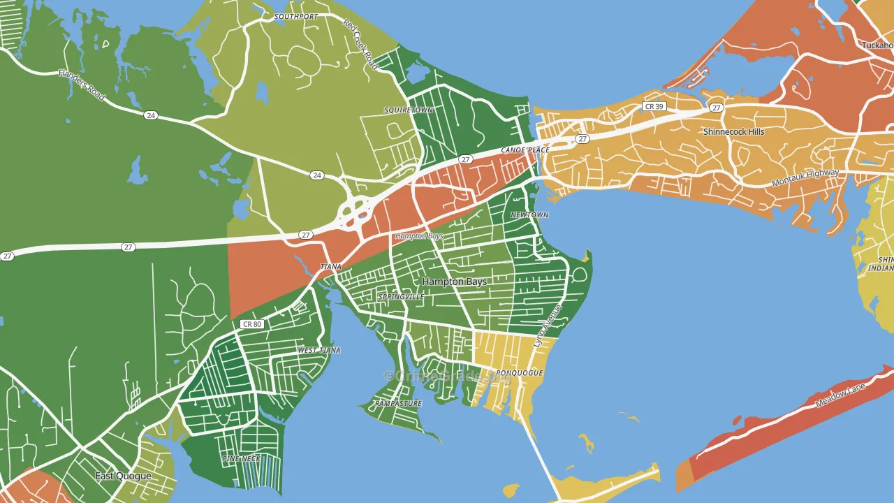 Hampton Bays, NY Map of Theft Rates