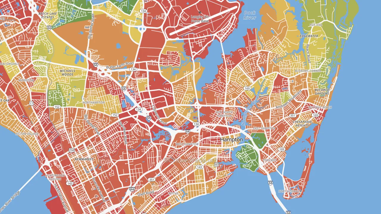 Hampton City, VA Map of Theft Rates