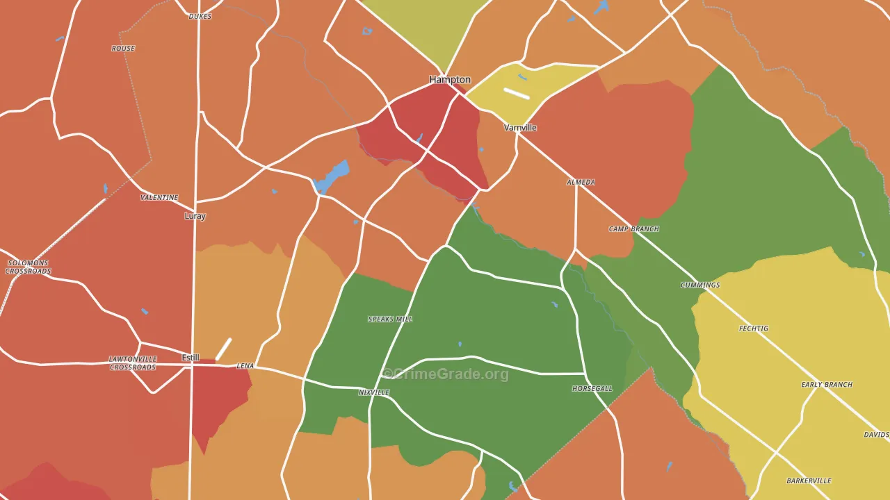 Hampton County, SC Map of Theft Rates