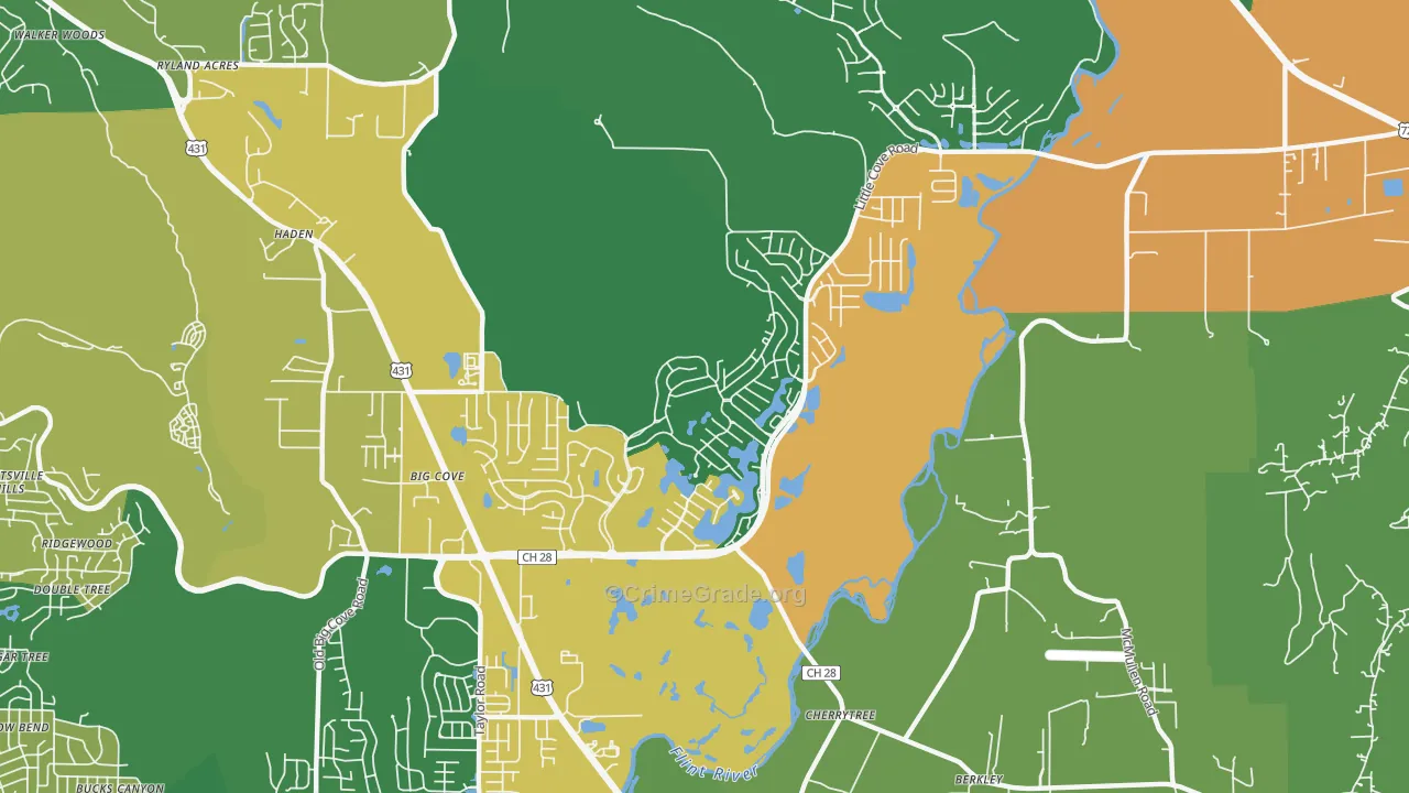 Hampton Cove, Owens Cross Roads, AL Map of Theft Rates