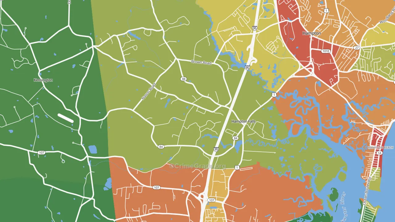 Hampton Falls, NH Map of Theft Rates
