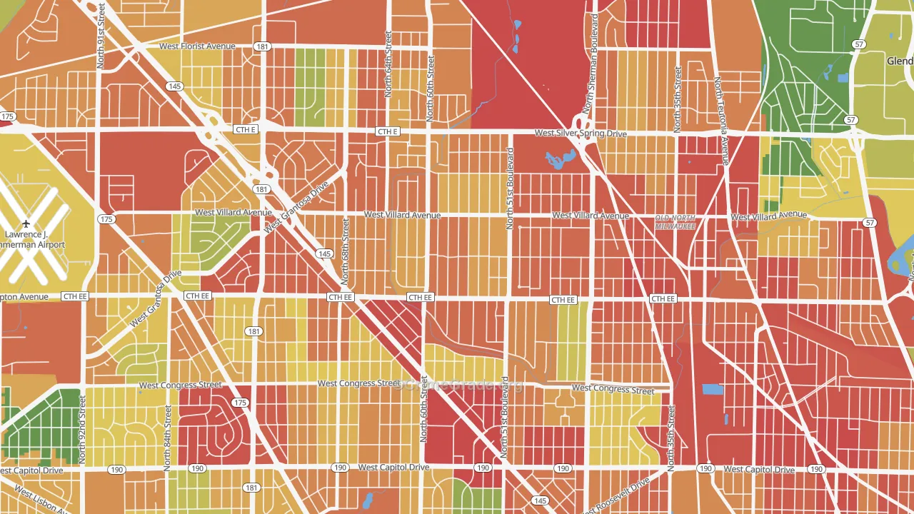 Hampton Heights, Milwaukee, WI Map of Theft Rates