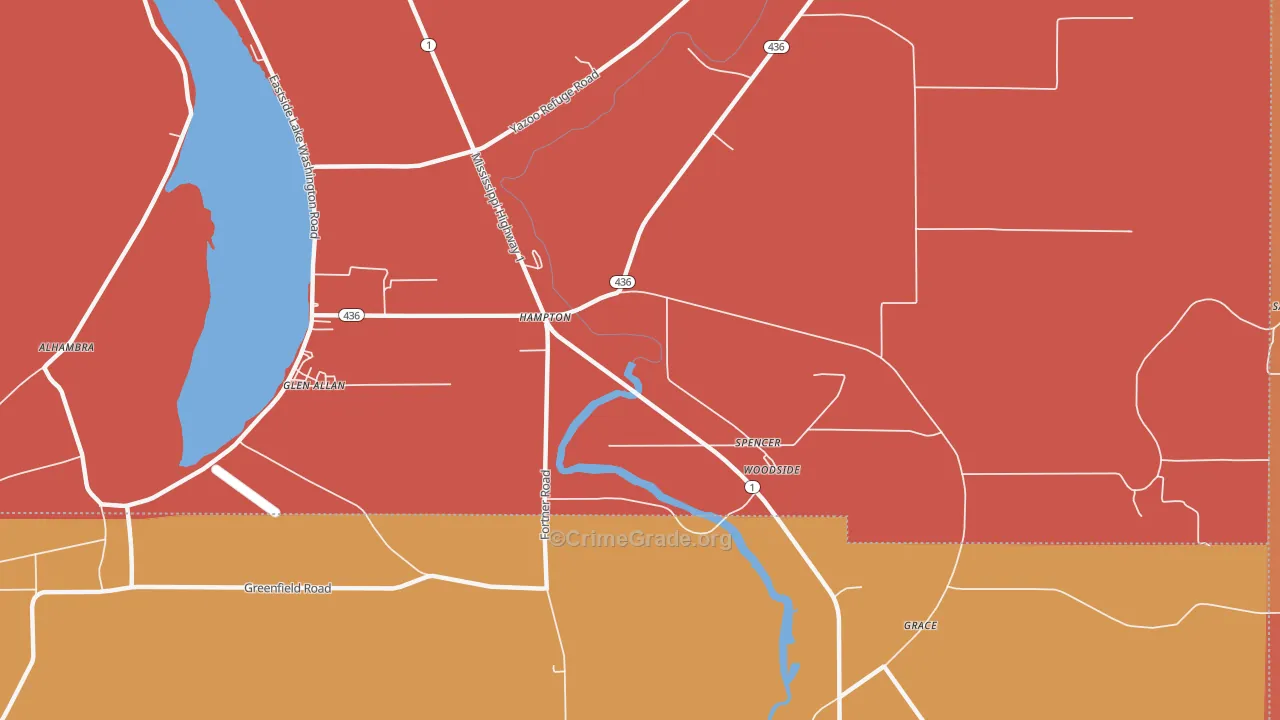 Hampton, MS Map of Theft Rates