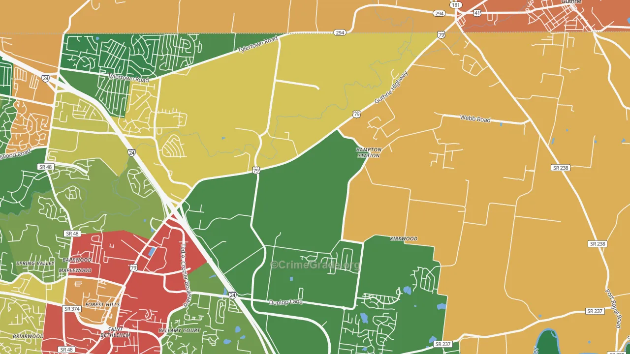 Hampton Station, TN Map of Theft Rates