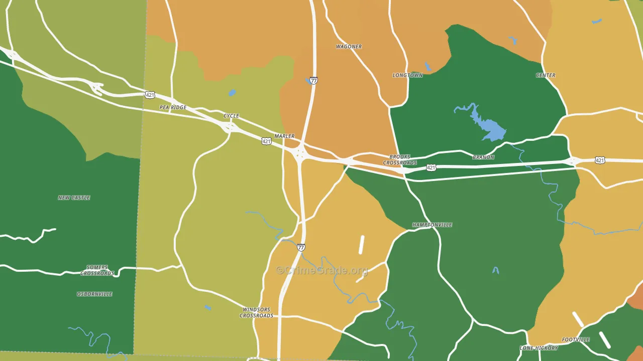Hamptonville, NC Map of Theft Rates