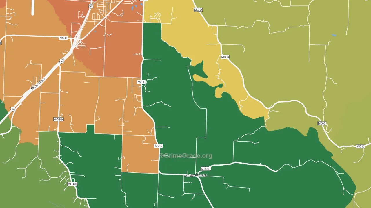 Hams Prairie, MO Map of Theft Rates