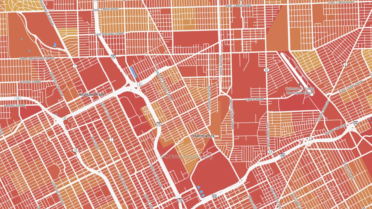 Hamtramck, MI Map of Theft Rates