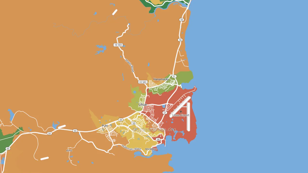 Hanamaulu, Lihue, HI Map of Theft Rates