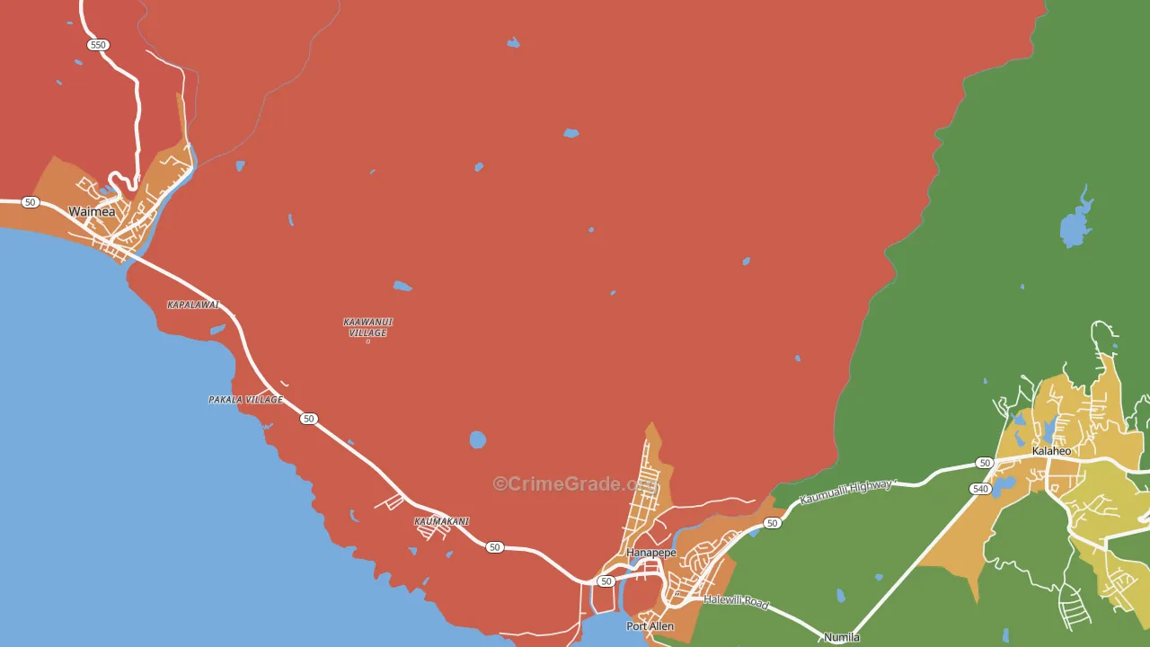 Hanapepe Heights, HI Map of Theft Rates