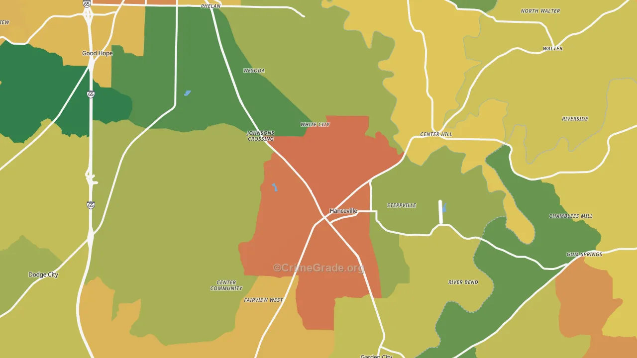 Hanceville, AL Map of Theft Rates