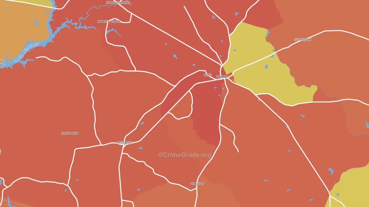 Hancock County, GA Map of Theft Rates