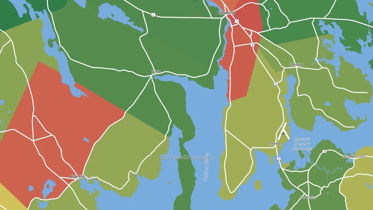 Hancock County, ME Map of Theft Rates