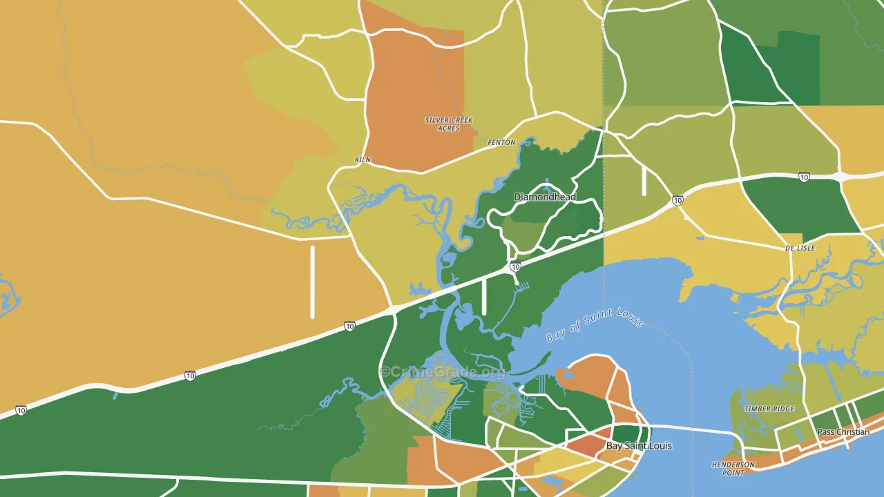 Hancock County, MS Map of Theft Rates