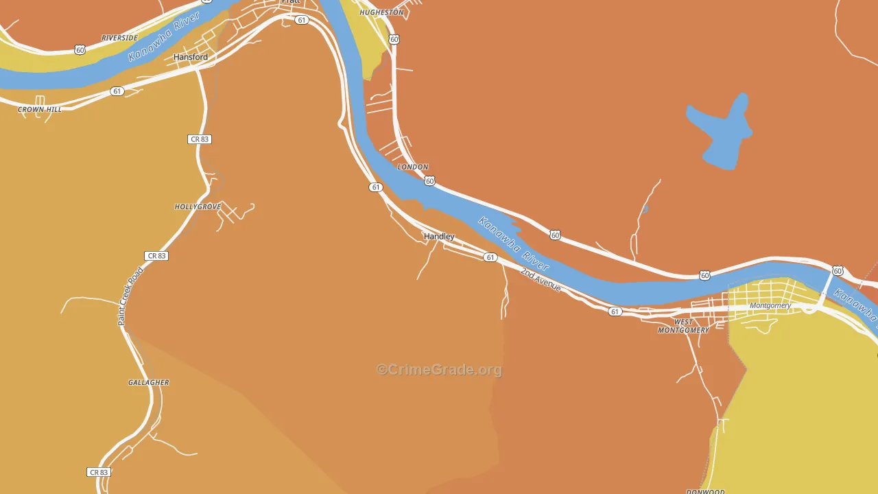 Handley, WV Map of Theft Rates