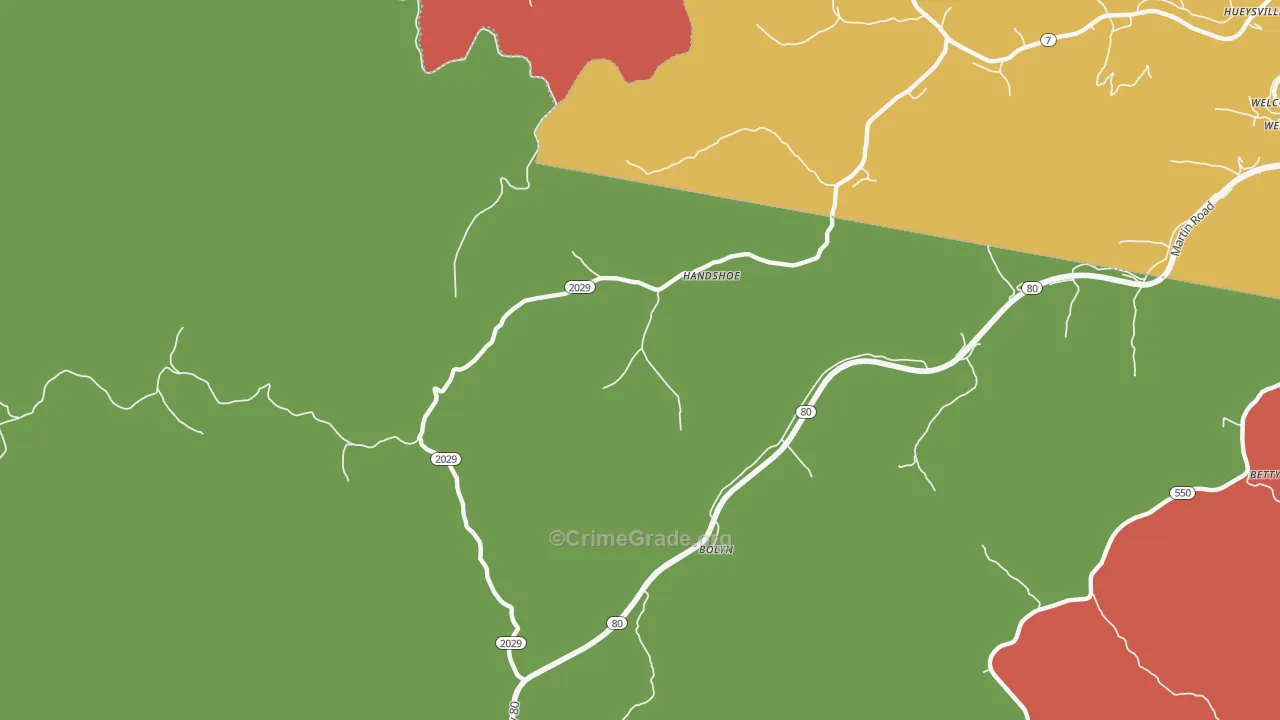 Handshoe, KY Map of Theft Rates