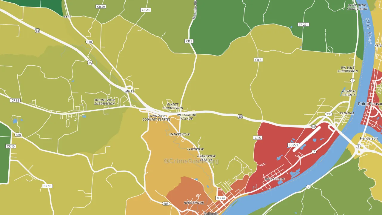 Hanersville, OH Map of Theft Rates