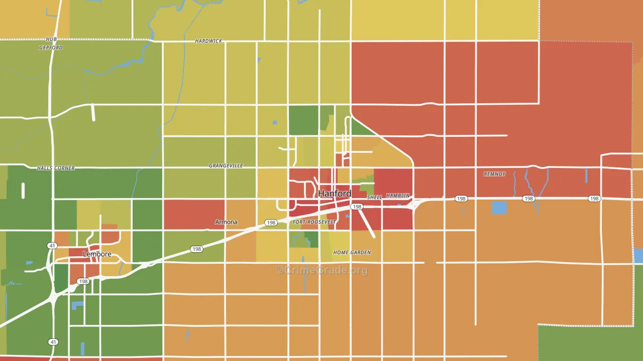Hanford, CA Map of Theft Rates