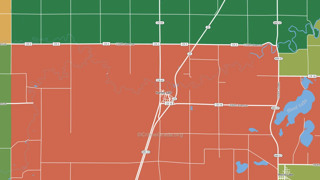 Hanley Falls, MN Map of Theft Rates