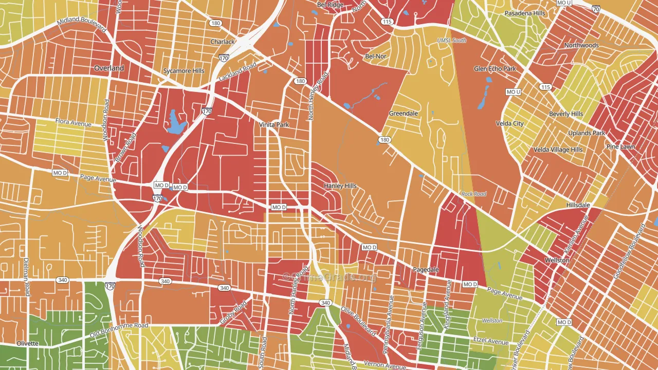 Hanley Hills, MO Map of Theft Rates