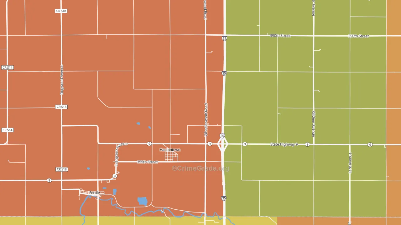 Hanlontown, IA Map of Theft Rates