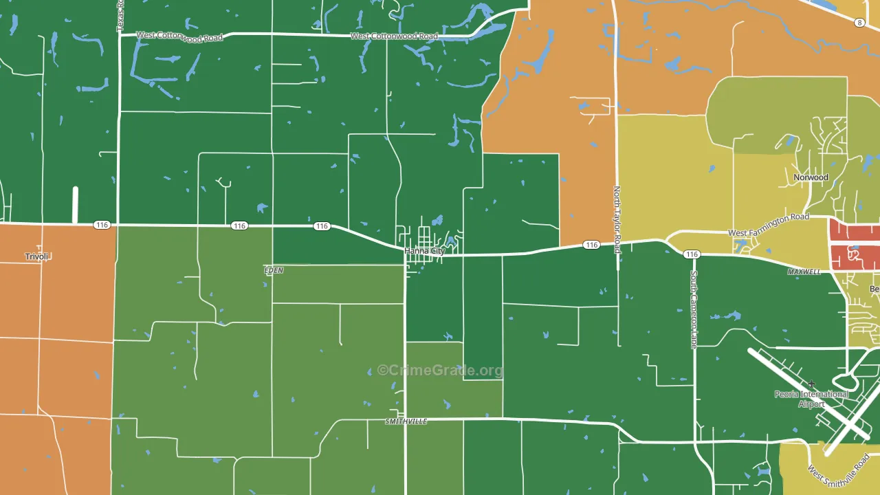 Hanna City, IL Map of Theft Rates