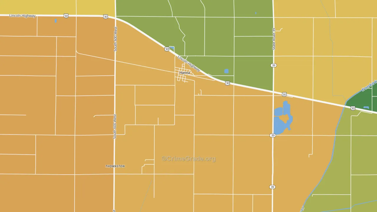 Hanna, IN Map of Theft Rates