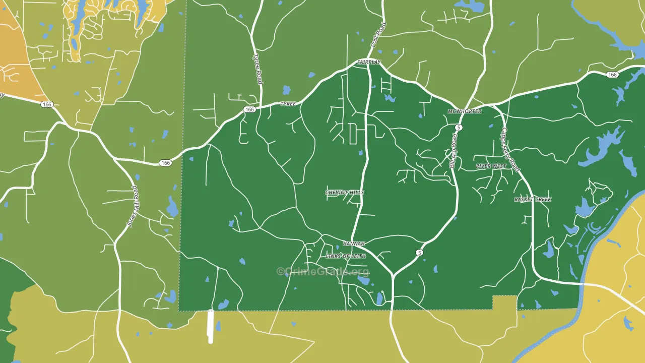 Hannah, GA Map of Theft Rates