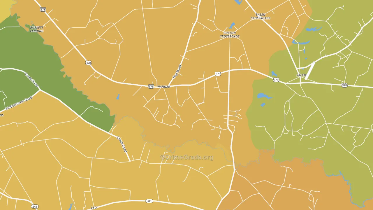 Hannah, SC Map of Theft Rates