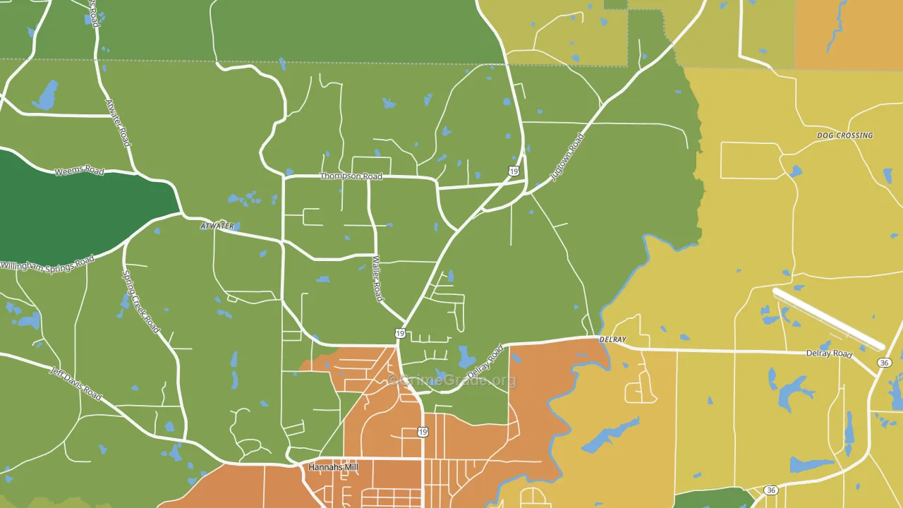 Hannahs Mill, GA Map of Theft Rates