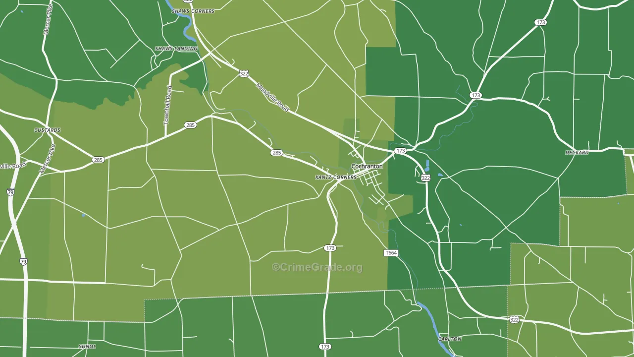 Hannasville, PA Map of Theft Rates