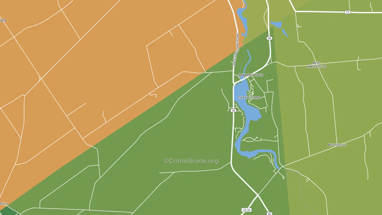 Hannawa Falls, NY Map of Theft Rates