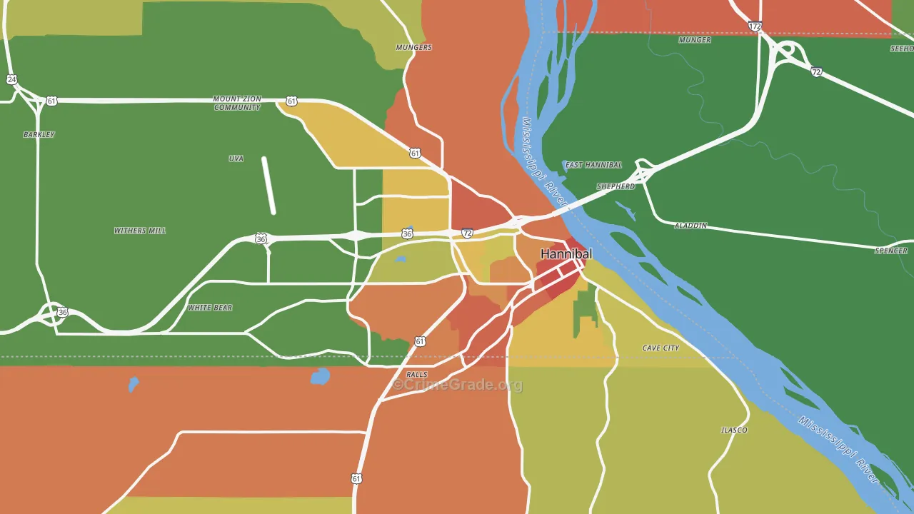 Hannibal, MO Map of Theft Rates