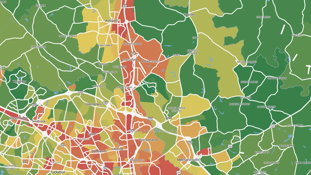 Hanover County, VA Map of Theft Rates