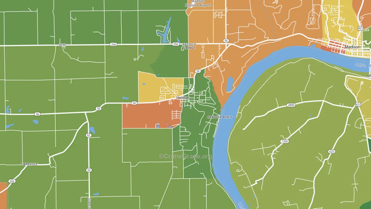 Hanover, IN Map of Theft Rates