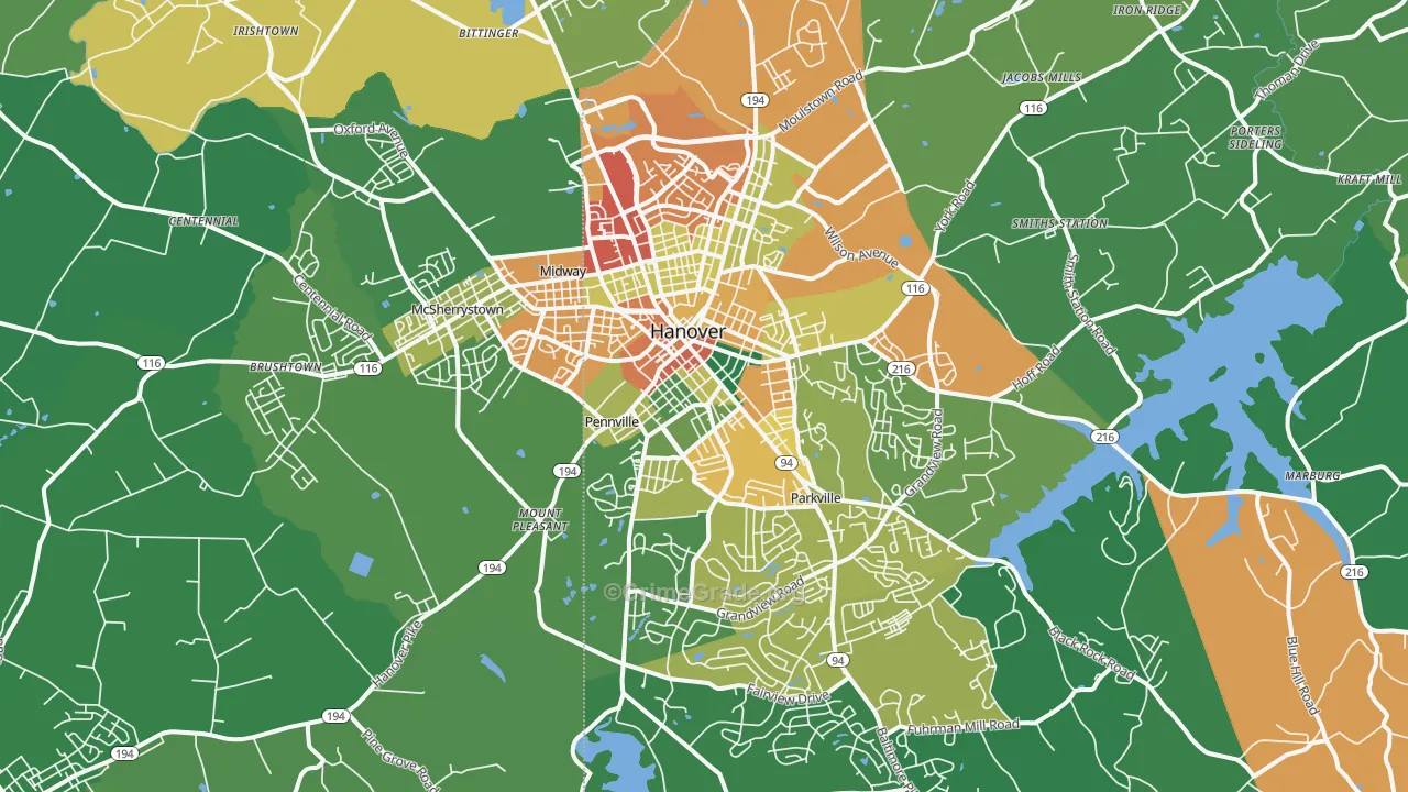 Hanover, PA Map of Theft Rates