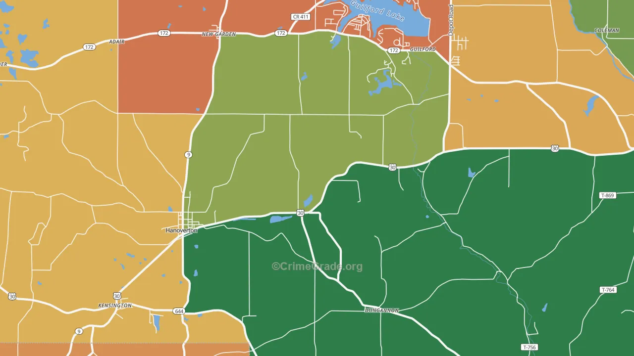 Hanoverton, OH Map of Theft Rates